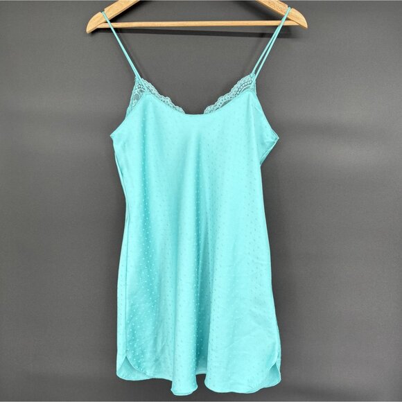 Vintage Victoria's Secret 80's Lace-Trimmed Chemise Nightgown M Aqua Blue USA - Picture 2 of 10
